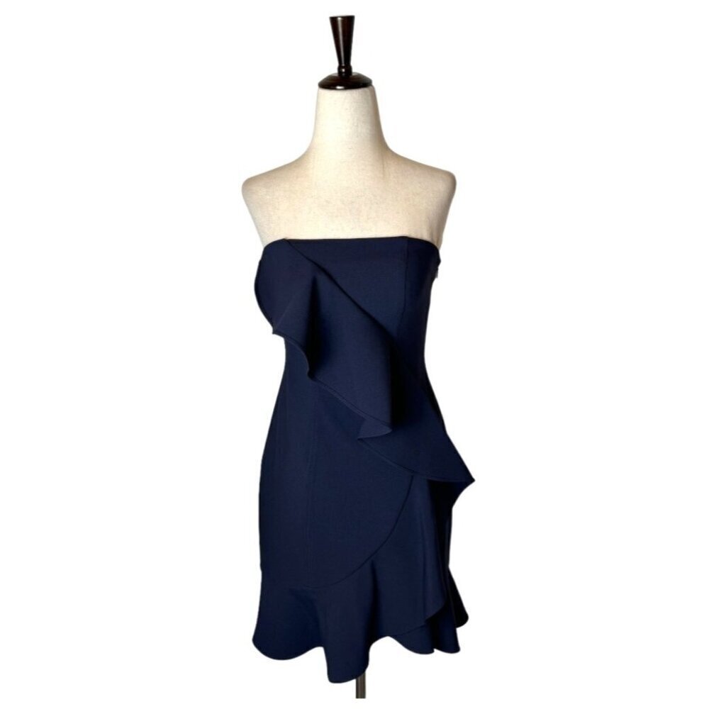 Likely Dress Women 2 Navy Blue Strapless Ruffled Bodycon Mini Cocktail‎ Party
